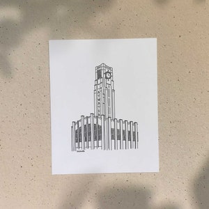 Atwater Market / 5x7 or 8x10in / Illustration printed on recycled cardboard / Darvee's Montreal Icons / B+W Unisex Minimalist Art Print