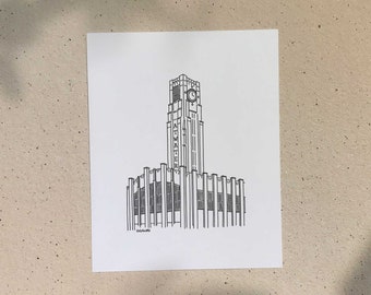 Atwater Market / 5x7 or 8x10in / Illustration printed on recycled cardboard / Darvee's Montreal Icons / B+W Unisex Minimalist Art Print