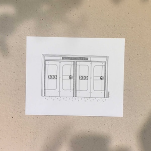 The Montreal Metro / 5x7 or 8x10in / Illustration printed on recycled cardboard / Darvee's Montreal Icons / B+W Unisex Minimalist Art Print