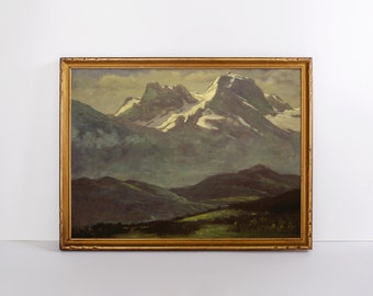 PEAKS | Vintage Mountain Oil Painting | Mountain Landscape | Printable Vintage Landscape | Mountain Peaks | Vintage Oil on Canvas