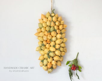 "Piennolo" ceramic sculpture of yellow cherry tomatoes