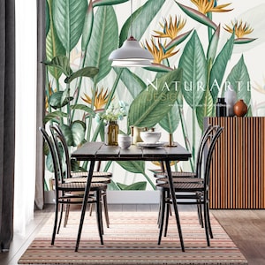 Carta da parati fiori tropicali Strelitzia vintage decorazione murale botanica