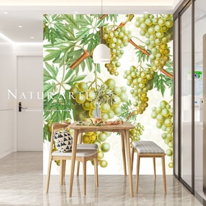 Carta da parati con grappoli di uva gialla vintage decorazione murale botanica frutto