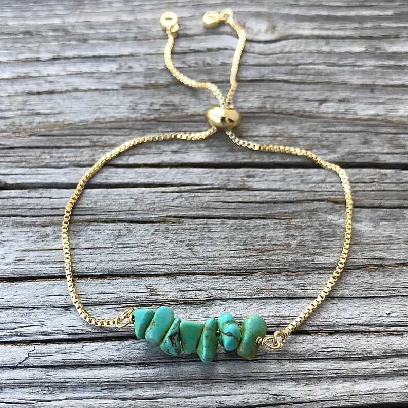Gold Turquoise Adjustable Bracelet Dainty Bracelet Beaded Etsy