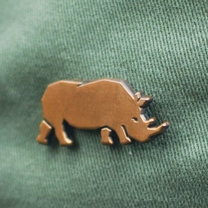 Rhino Pin - Gold Plated African Rhino Lapel Brooch Pin - by BURA