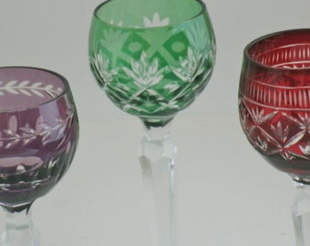 Goblets Pinwheel With Cross Hatch Center Details about   5 Bohemian Czech Wine Glasses 