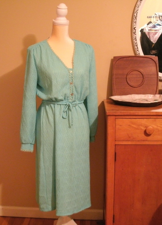 Aqua Blue Knit Dress Vintage 60s ILGWU