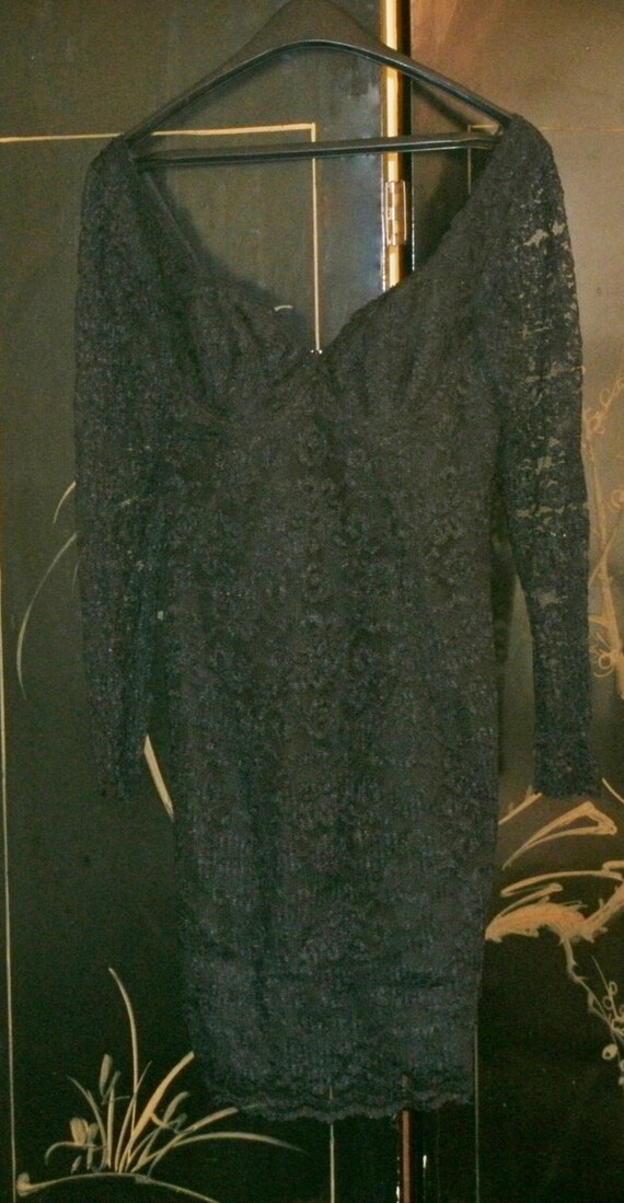 Vintage Black EVENING DRESS Lace Cocktail Classic - image 1
