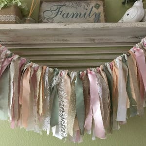 Wedding garland - shabby chic country wedding decor burlap and lace wedding decor rustic vintage style wedding banner  Peach Pink Sage