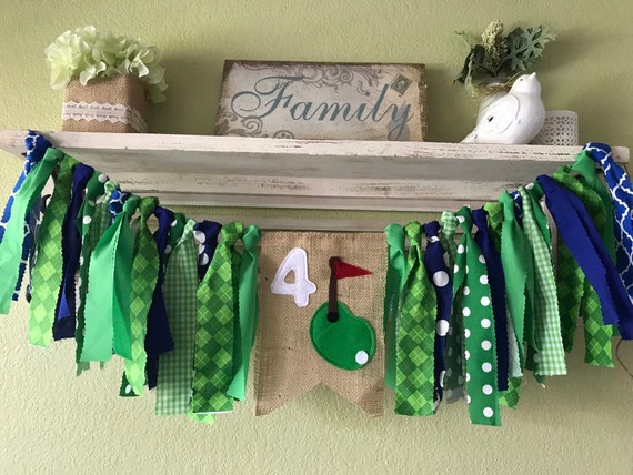 Fore Golf Party Rag Garland Banner Highchair Banner Four Party Decorations Green Royal Blue Birthday Golf Theme Party Decorations
