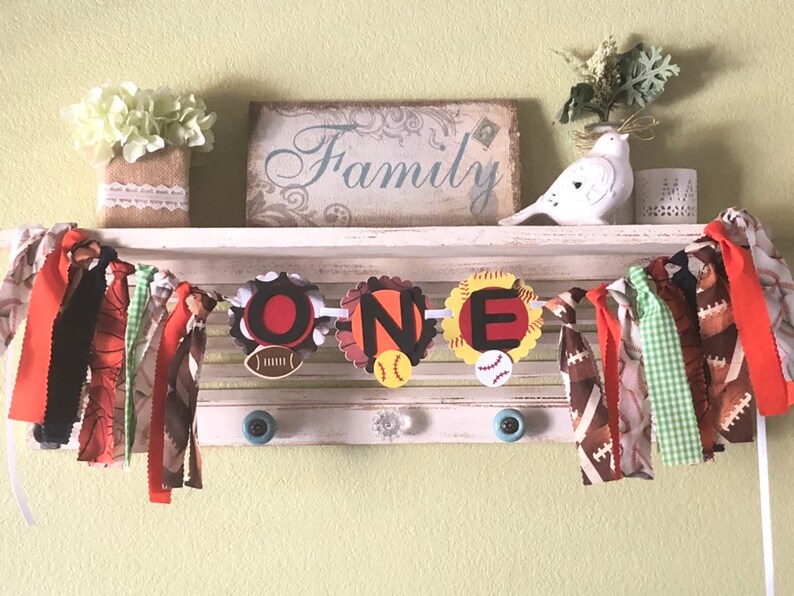 Sport banner Boys First Birthday Highchair banner ONE banner Party decorations sports theme party banner football basketball party decor