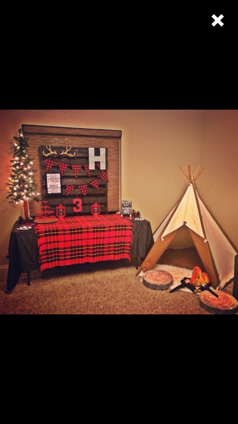 Buffalo plaid party decorations Lumberjack Red and Black Buffalo Plaid Check Bunting Banner festive photo prop cake smash