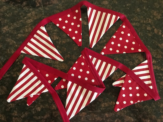 Mini Bunting Red And White Polka Dot Stripe Banner Wedding Etsy
