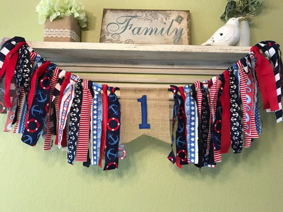 Nautical First Birthday Party Decorations Rag Garland Banner Etsy