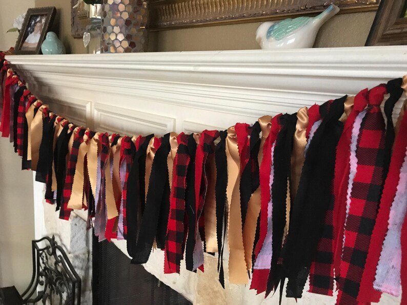 Buffalo plaid party decorations Lumberjack Red and Black Buffalo Plaid Check Bunting Banner festive photo prop cake smash