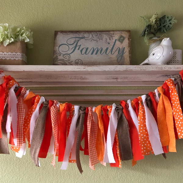 Fall festival pumpkin party decorations Orange Burlap Banner Rag Garland Baby shower Highchair Banner rustic newborn photo prop