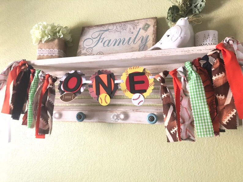 Sport banner Boys First Birthday Highchair banner ONE banner Party decorations sports theme party banner football basketball party decor