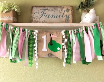 Girls Golf Party decorations Rag Garland Banner Girls First Birthday Highchair Banner girls Golf theme party Masters cake smash photo prop