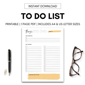 To Do List Printable, Orange | Instant Download | A4 & US Letter Size PDF