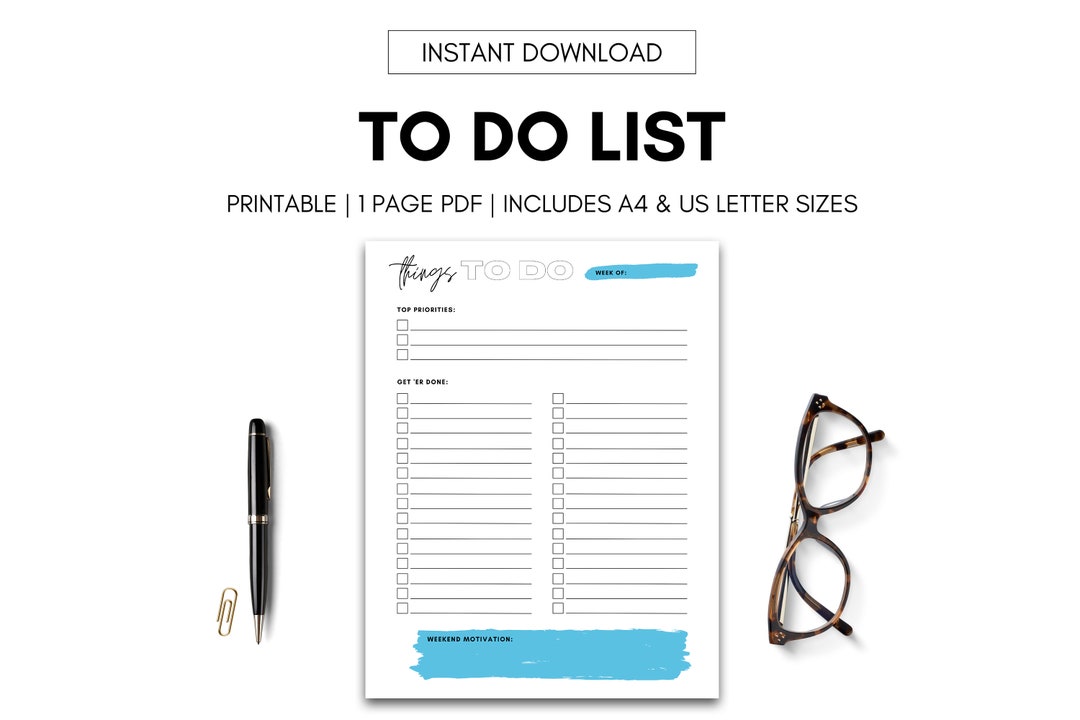 To Do List Printable, Blue | Instant Download | A4 & US Letter Size PDF ...