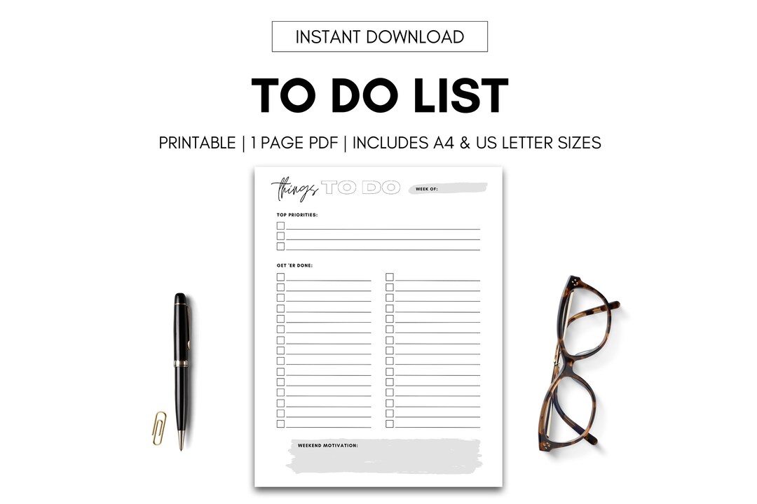 To Do List Printable, Gray | Instant Download | A4 & US Letter Size PDF ...