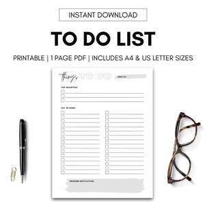 To Do List Printable, Gray | Instant Download | A4 & US Letter Size PDF