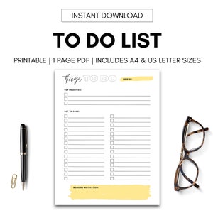Lista rzeczy do zrobienia do wydrukowania, żółta | Natychmiastowe pobranie | A4 i format US Letter PDF