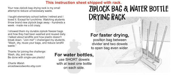 CRAKTH Plastic Bag and Bottle Drying Rack, Reusable Ziplock and Freezer Bag Dryer Rack, Space Saving, Beech Wood