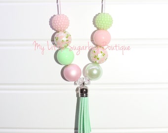 Paaslelies kwastketting-paasketting-lichtroze en mintkleurige kwastketting-bloemkralen-baby-peuter-meisjes-vrouwen
