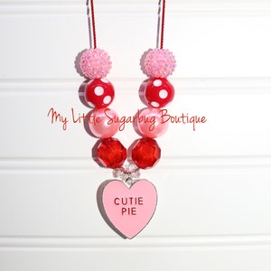 Cutie Pie Cord Necklace-Valentine Necklace-Heart Pendant Necklace-Red and Pink Necklace-Baby-Toddler-Girls-Women