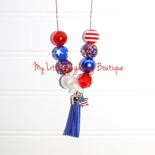 American Beauty Tassel Necklace-Patriotic Necklace-Red White and Blue-USA Necklace-4th of July-Flag Necklace-Baby-Toddler-Girls-Women