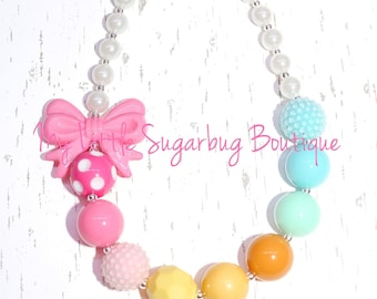 Over the Rainbow Chunky Necklace-M2M Eleanor-Rainbow Necklace-Pastel Rainbow-Bubblegum Necklace-Baby-Toddler-Girls-Women