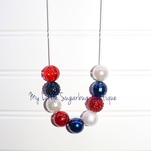 Let Freedom Ring Cord Necklace-Patriotic Necklace-Red White and Navy Blue-USA Necklace-4th of July-Flag Necklace-Baby-Toddler-Girls-Women