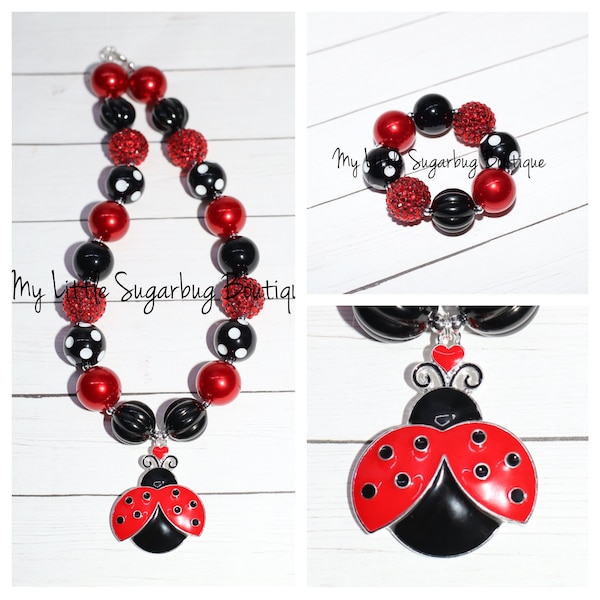 Ladybug Chunky Necklace 2.0-Red and Black-Ladybug Birthday-Bubblegum Necklace-Baby-Toddler-Girls-Women