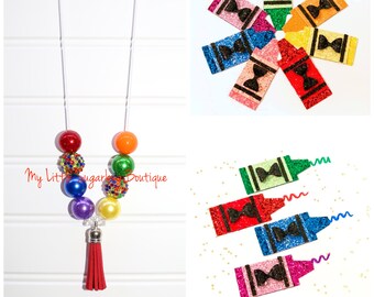 Crayon Box Tassel Necklace-Rainbow Necklace-Back to School-Pencil Necklace-Baby-Toddler-Girls