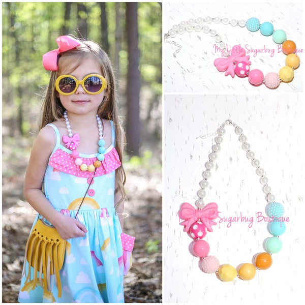 Over the Rainbow Chunky Necklace-M2M Eleanor-Rainbow Necklace-Pastel Rainbow-Bubblegum Necklace-Baby-Toddler-Girls-Women