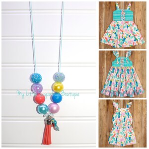 Tropical Paradise Tassel Necklace-Tucan Necklace-M2M Eleanor Rose-Yellow Coral Blue Turquoise Lavender-Bird Necklace-Baby-Toddler-Girls
