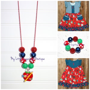 Schoolyard Fun Apple Cord Necklace-Red Blue Green-M2M Eleanor Rose-Back to School-Apple Necklace-Baby-Toddler-Girls