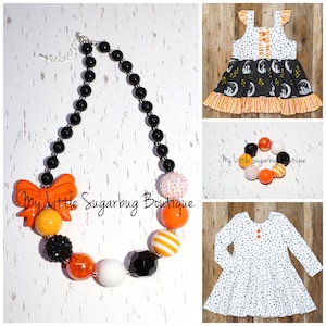 Moonlight Magic Chunky Necklace-M2M Eleanor Rose-Orange Yellow Black and White-Bubblegum Necklace-Baby-Toddler-Girls-Women