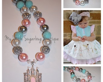 Fairytale Wishes Chunky Necklace-Castle Necklace-Princess Necklace-M2M Fairytale Wishes-Bubblegum Necklace-Baby-Toddler-Girls