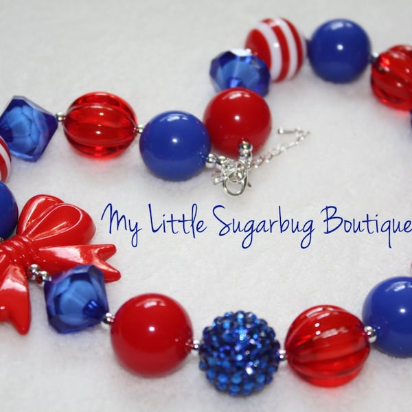 Red and Blue Chunky Necklace-Football-Team-Bubblegum Necklace-Baby-Toddler-Girls-Womens