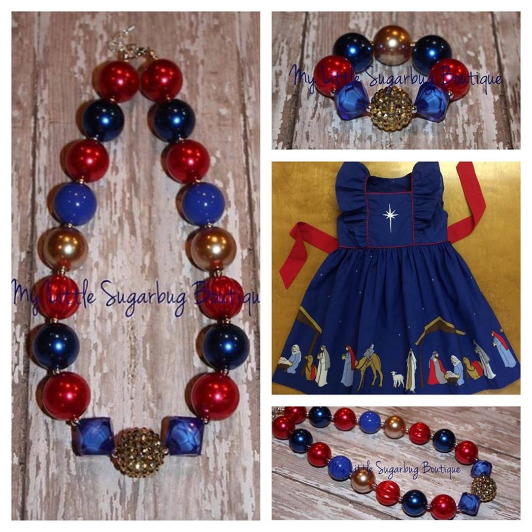 Silent Night Chunky Necklace-blue-red-gold-eleanor Rose Dress