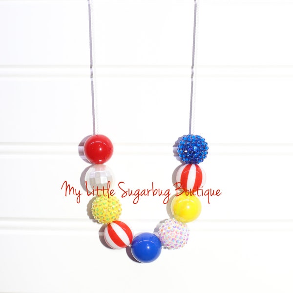 Carnival Cord Necklace-Red Blue White Yellow-Circus-Elephant-Birthday-Baby-Toddler-Girls