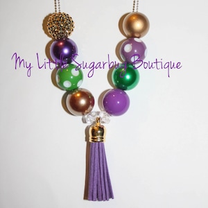 Mardi Gras Tassel Necklace-Purple Green and Gold Tassel-New Orleans Necklace-Fat Tuesday-Baby-Toddler-Girls-Women