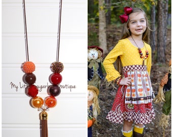 Give Thanks Tassel Necklace and Bracelet Set-Orange Yellow Dark Red and Brown Tassel-Thanksgiving-M2M Eleanor Rose-Baby-Toddler-Girls-Women