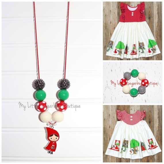 Little Red Riding Hood Cord Necklace-Red Off White Grey Green-M2M Eleanor Rose-Red Girl Necklace-Baby-Toddler-Girls