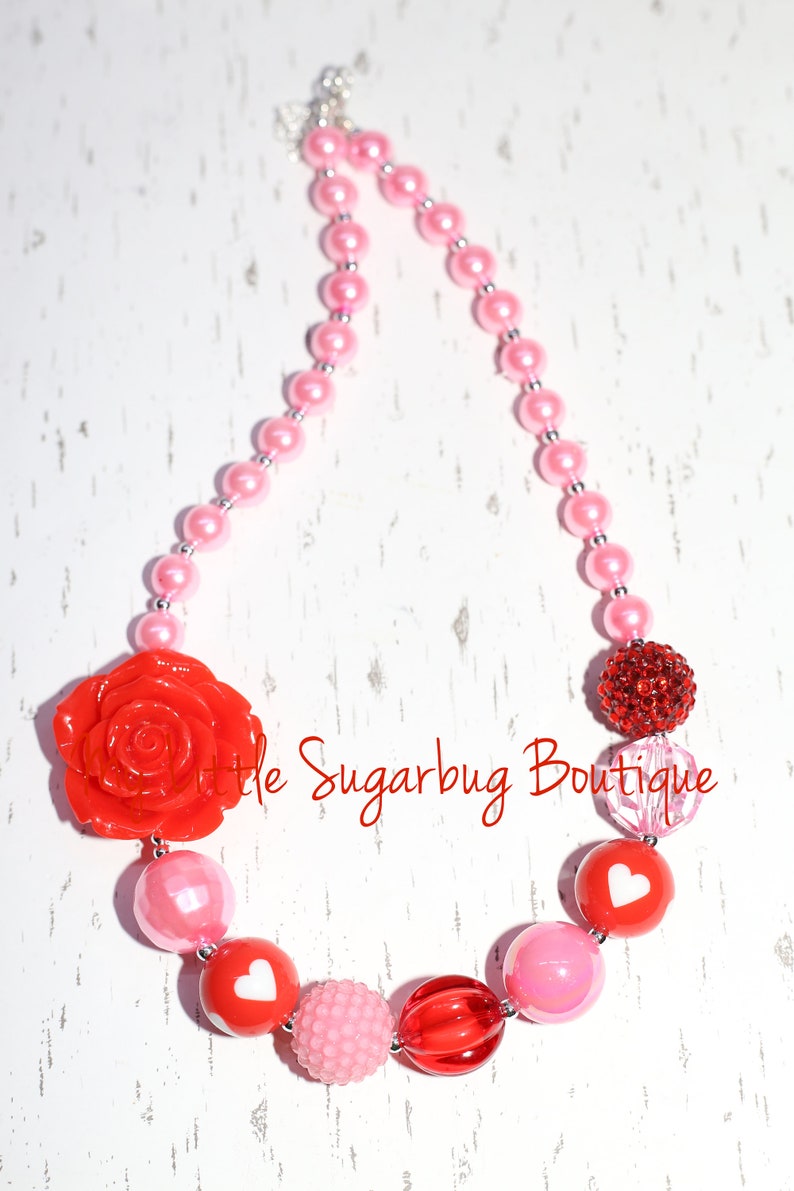 Roses Are Red Chunky Necklace-Valentines Necklace-Red and Pink Necklace-M2M Eleanor Rose-Bubblegum Necklace-Baby-Toddler-Girls-Women