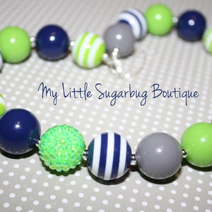 Green and Navy Chunky Necklace-Football-Team-Bubblegum Necklace-Baby-Toddler-Girls-Womens