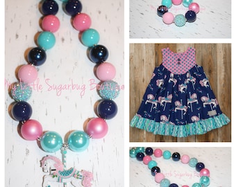 Country Carousel Chunky Necklace-M2M Eleanor Rose-Carousel Horse Necklace-Carousel Necklace-Bubblegum Necklace-Baby-Toddler-Girls