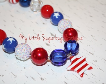 4th of July-Chunky Necklace-M2M Eleanor Rose-Patriotic Necklace-Bubblegum Necklace-Baby-Toddler-Girls-Women
